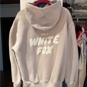 White Fox Boutique Beige Hoodie with White Logo